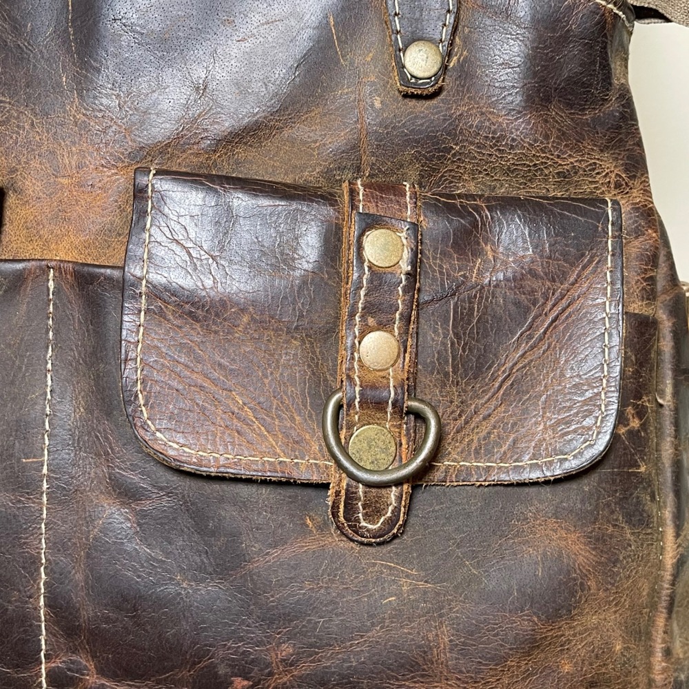 Myra Bag Distressed Brown Leather Satchel - Picture 3 of 12